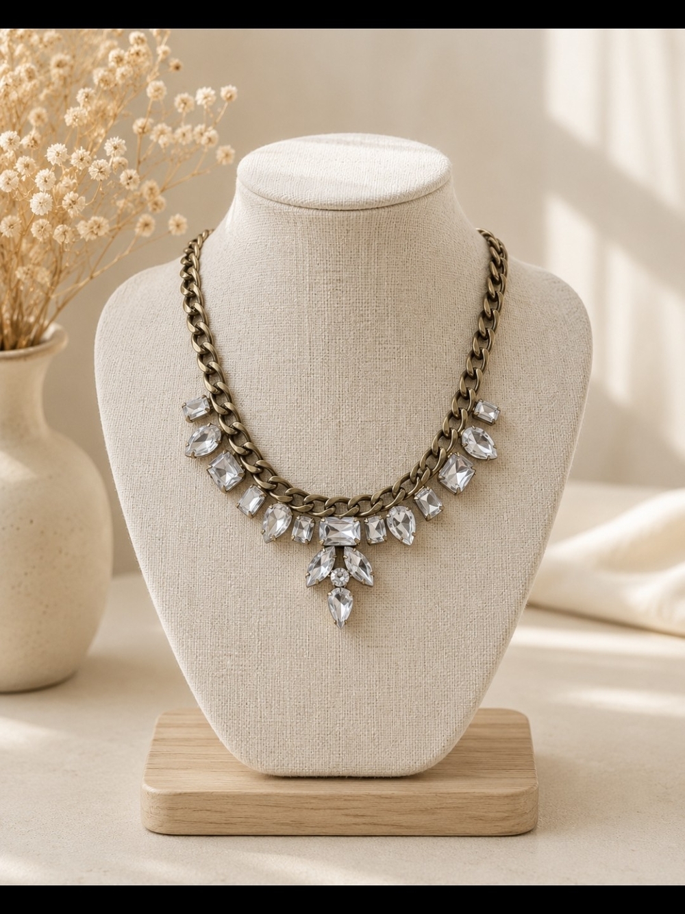 Crystal Statement Necklace in Antiqued Gold